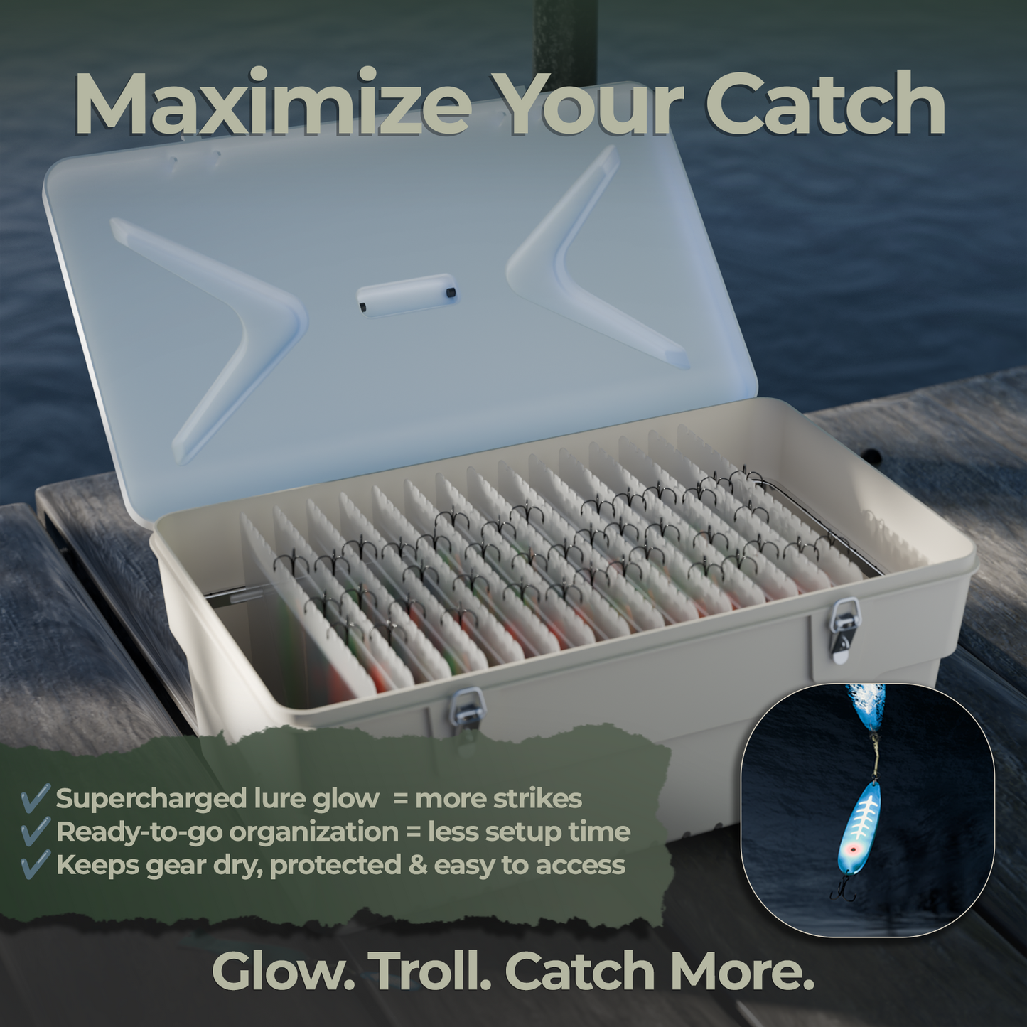 Trolling Spoon Box for Salmon Fishing | UV Charging Tackle Box | Tackle In A Box™