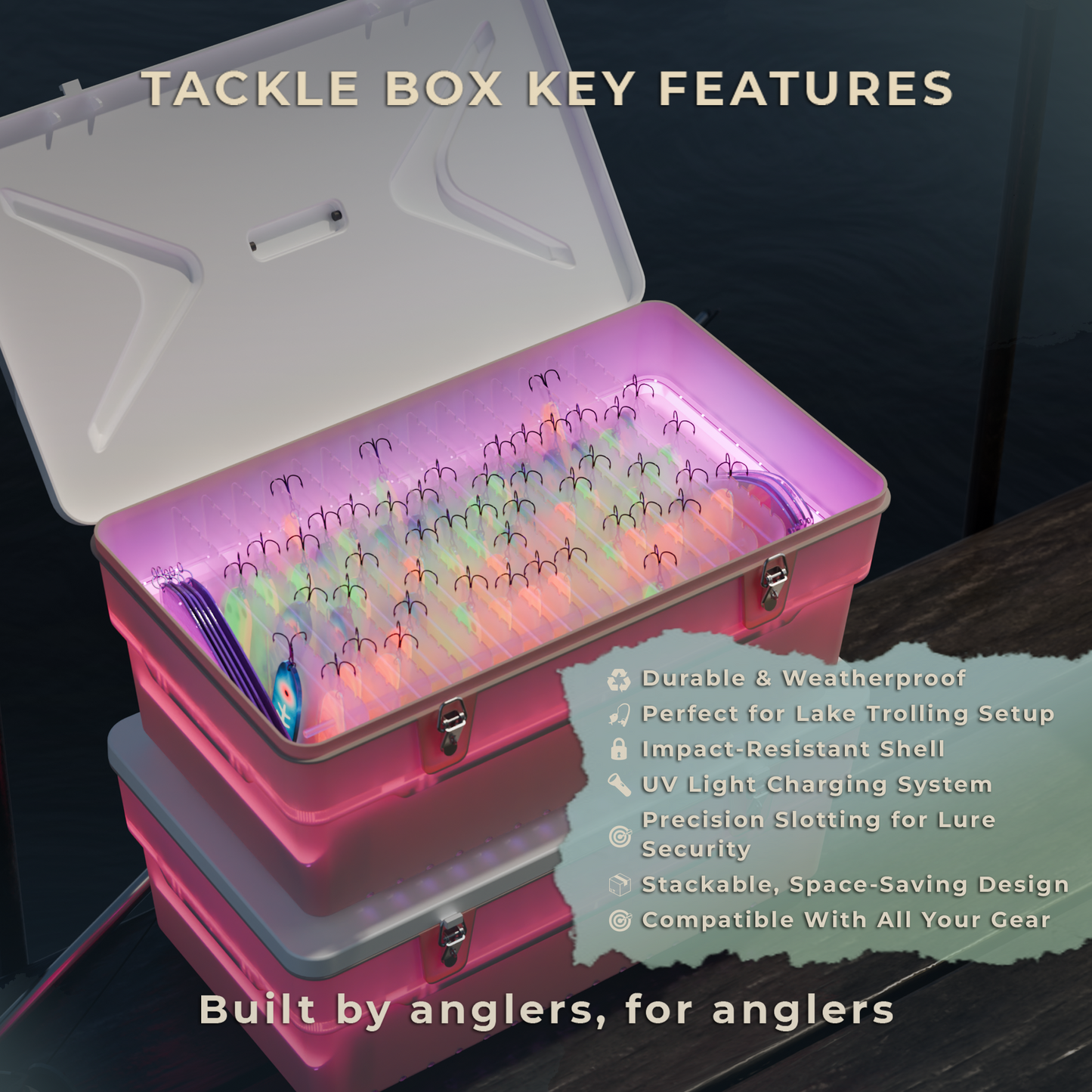 Trolling Spoon Box for Salmon Fishing | UV Charging Tackle Box | Tackle In A Box™